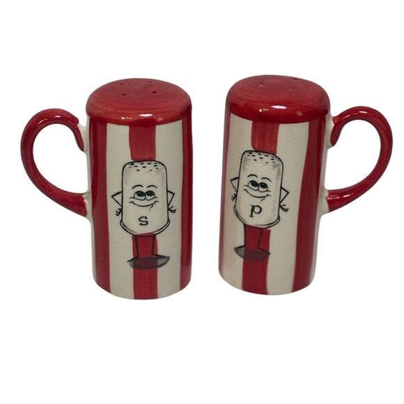 Tabletops Unlimited Red White Striped Movie Popcorn Drive In Salt Pepper Shakers - Picture 1 of 4